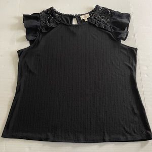 Perch‎ by Blu Pepper Flutter Sleeve Black Blouse Crochet details Women’s 1XL